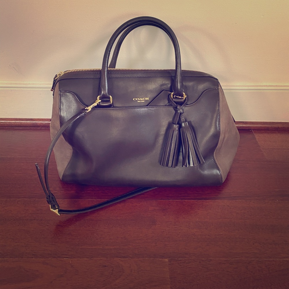 Coach Two-Tone Black and Brown Leather Satchel with Tassel